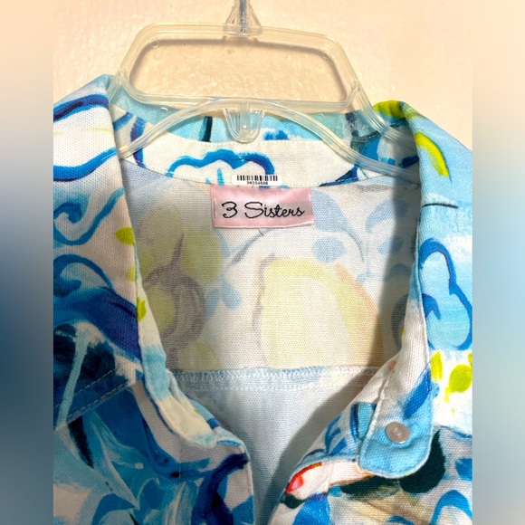 Vintage 3 Sisters Jacket 100% Cotton  Blue Colorful Textures Floral USA size XL - Picture 11 of 15